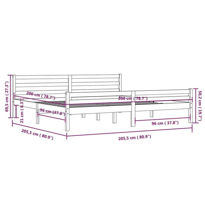 Bed Frame without Mattress Black Solid Wood 200x200 cm