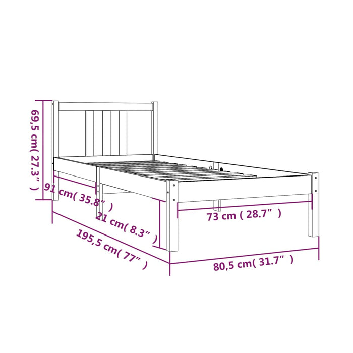 Bed Frame without Mattress Honey Brown Solid Wood 75x190 cm Small Single