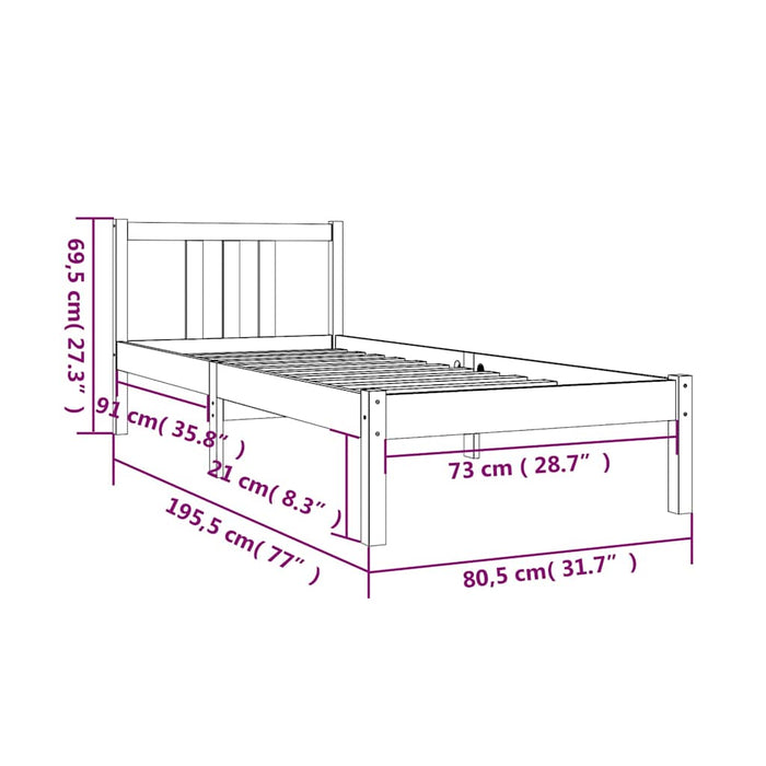 Bed Frame without Mattress Black Solid Wood 75x190 cm Small Single