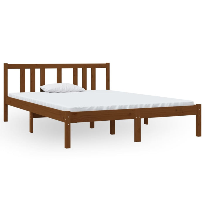 Bed Frame without Mattress Honey Brown Solid Wood 135x190 cm Double