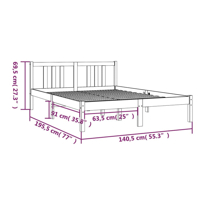 Bed Frame without Mattress Honey Brown Solid Wood 135x190 cm Double