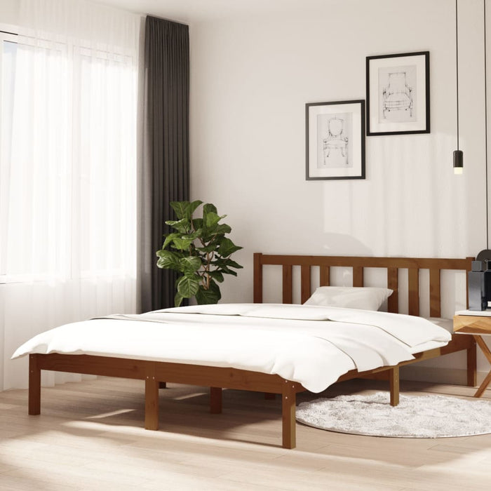 Bed Frame without Mattress Honey Brown Solid Wood 135x190 cm Double