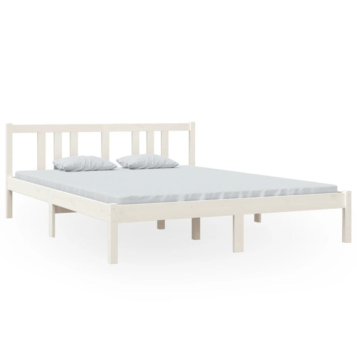 Bed Frame without Mattress White Solid Wood 150x200 cm King Size King Size