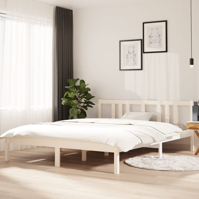 Bed Frame without Mattress White Solid Wood 150x200 cm King Size King Size