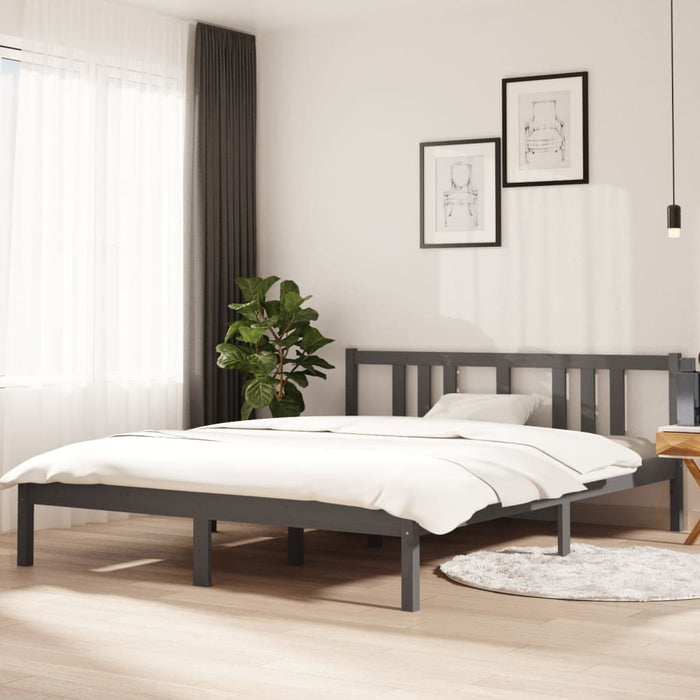 Bed Frame without Mattress Grey Solid Wood 150x200 cm King Size King Size