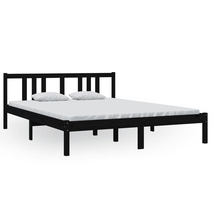 Bed Frame without Mattress Black Solid Wood 150x200 cm King Size King Size