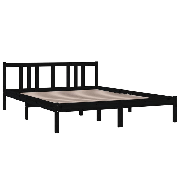 Bed Frame without Mattress Black Solid Wood 150x200 cm King Size King Size