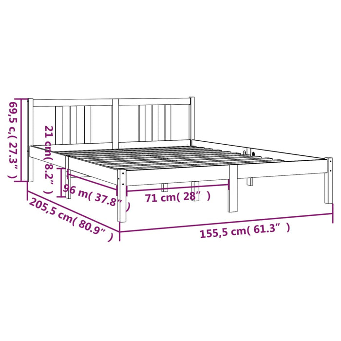 Bed Frame without Mattress Black Solid Wood 150x200 cm King Size King Size