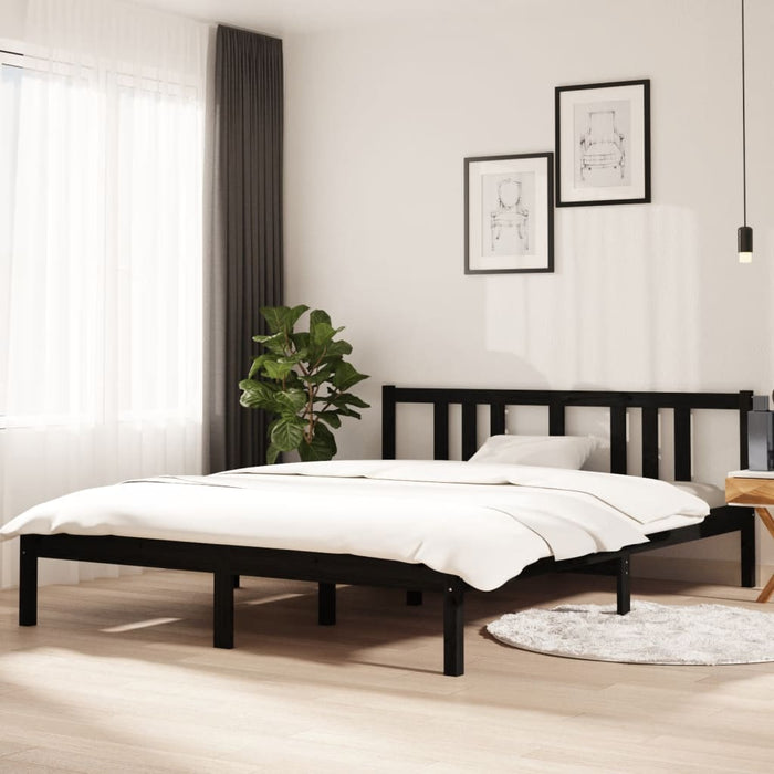 Bed Frame without Mattress Black Solid Wood 150x200 cm King Size King Size