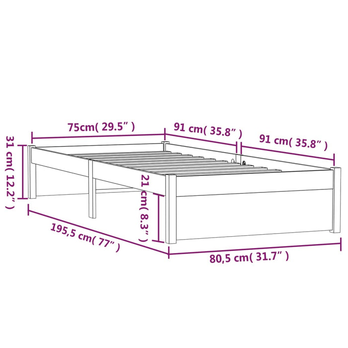 Bed Frame without Mattress Solid Wood 75x190 cm Small Single Small Single