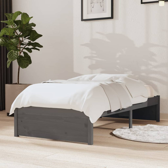 Bed Frame without Mattress Grey Solid Wood 75x190 cm Small Single Small Single