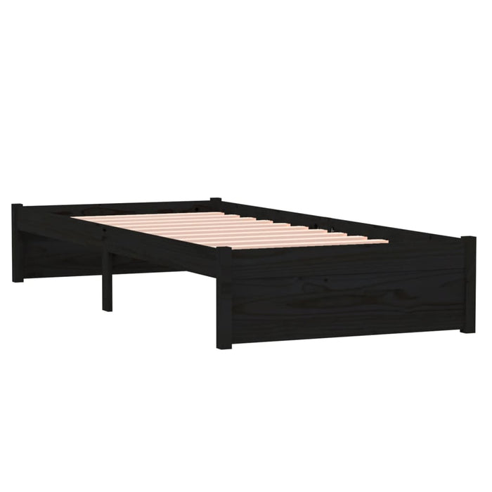 Bed Frame without Mattress Black Solid Wood 75x190 cm Small Single