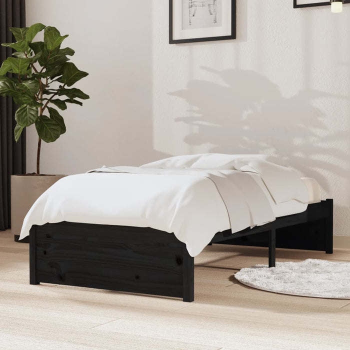 Bed Frame without Mattress Black Solid Wood 75x190 cm Small Single