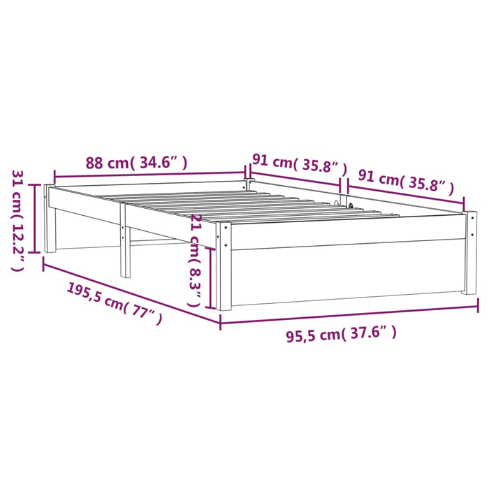 Bed Frame without Mattress Solid Wood 90x190 cm Single Single