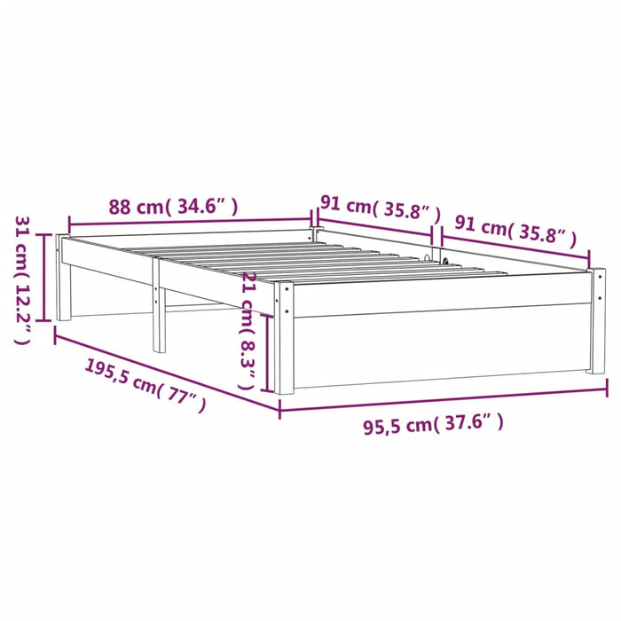 Bed Frame without Mattress Black Solid Wood 90x190 cm Single Single