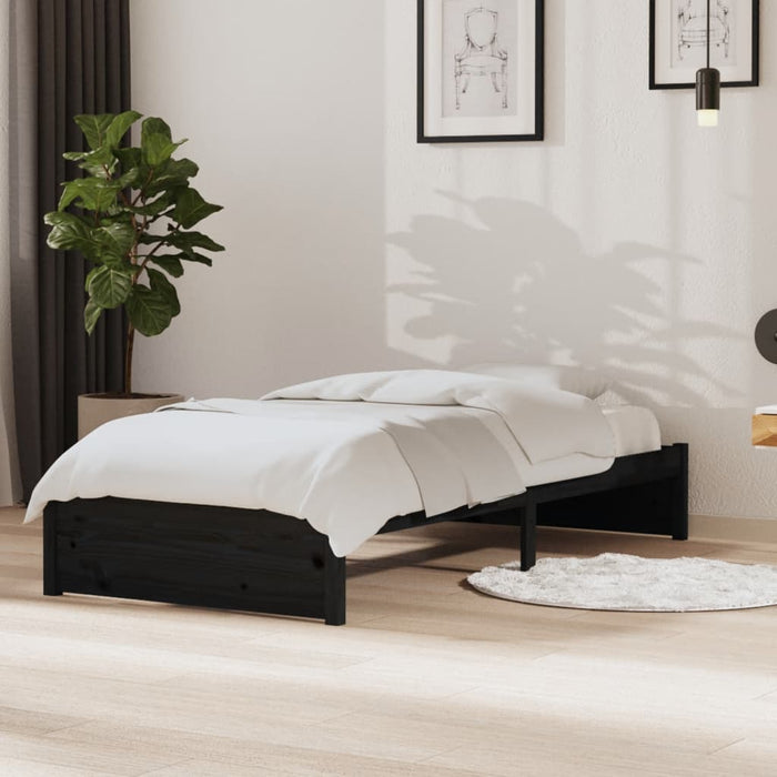 Bed Frame without Mattress Black Solid Wood 90x190 cm Single Single