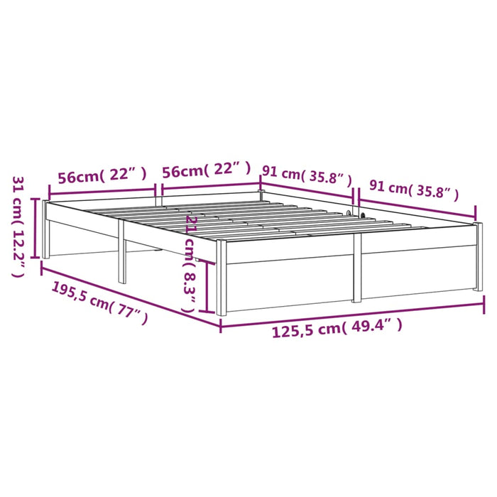 Bed Frame without Mattress Black Solid Wood 120x190 cm Small Double