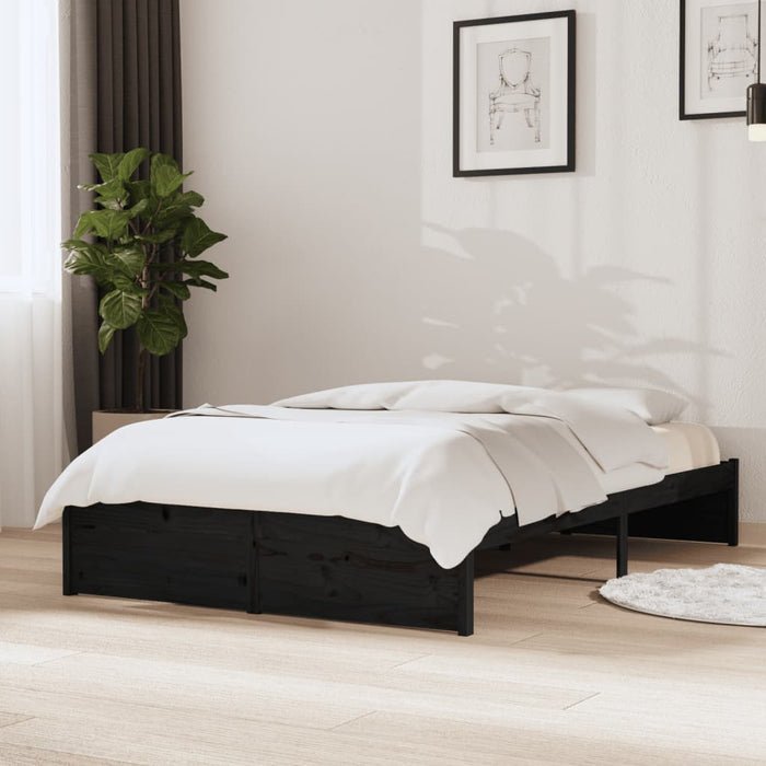 Bed Frame without Mattress Black Solid Wood 120x190 cm Small Double