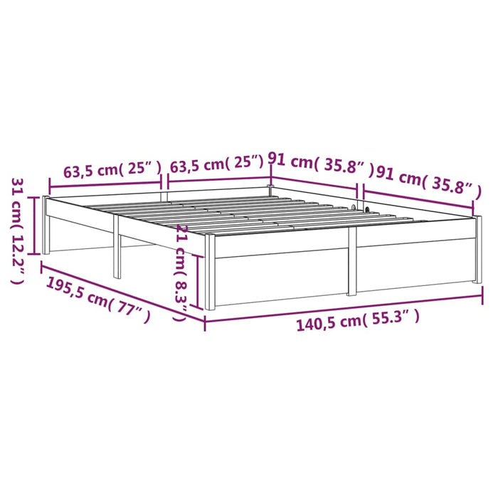 Bed Frame without Mattress Solid Wood 135x190 cm Double Double