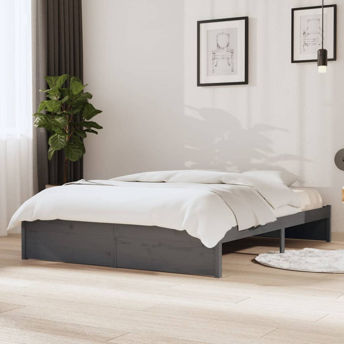 Bed Frame without Mattress Grey Solid Wood 135x190 cm Double Double