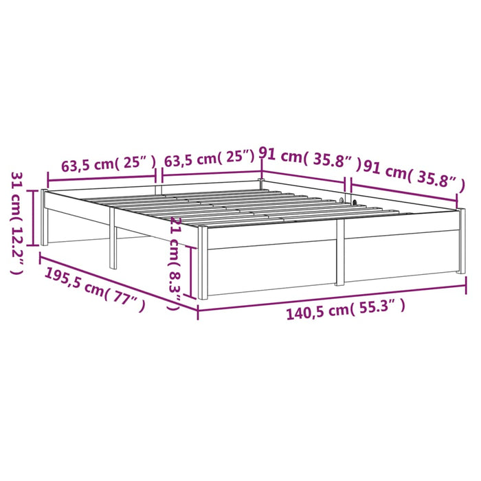 Bed Frame without Mattress Honey Brown Solid Wood 135x190 cm Double