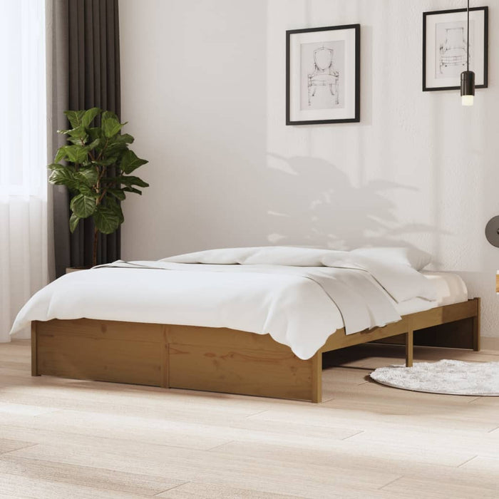 Bed Frame without Mattress Honey Brown Solid Wood 135x190 cm Double