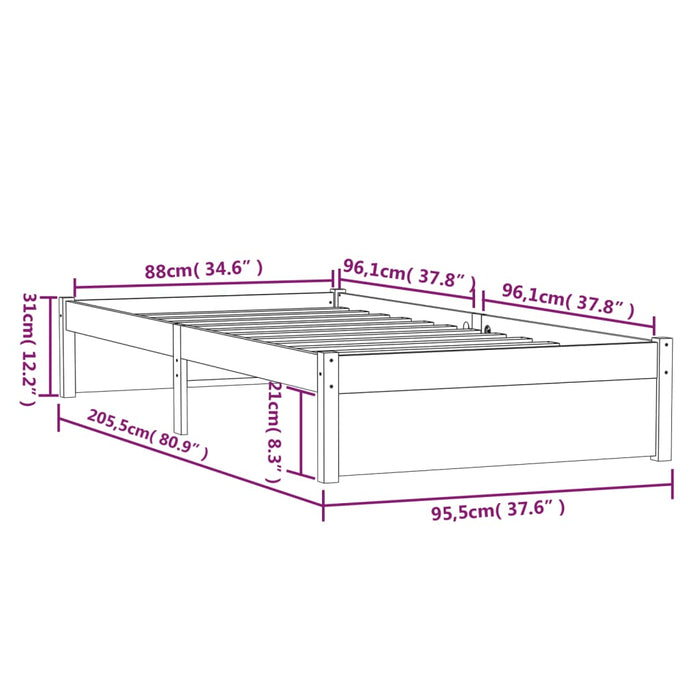 Bed Frame without Mattress White Solid Wood 90x200 cm