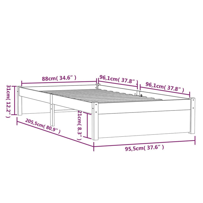 Bed Frame without Mattress Honey Brown Solid Wood 90x200 cm