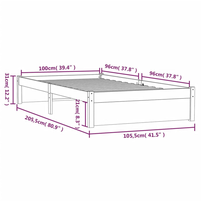 Bed Frame without Mattress Solid Wood 100x200 cm