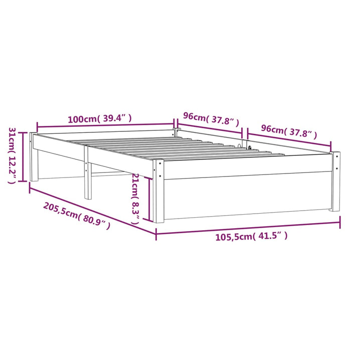 Bed Frame without Mattress White Solid Wood 100x200 cm