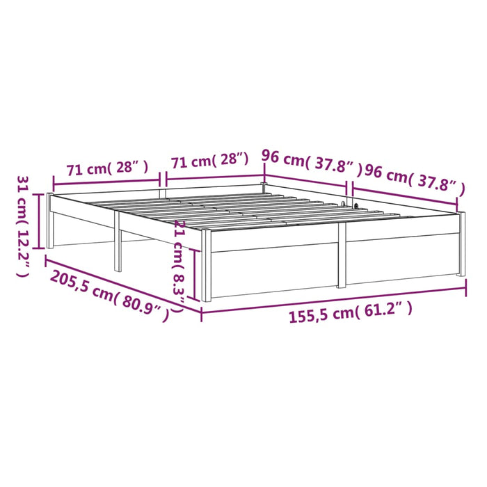 Bed Frame without Mattress Solid Wood 150x200 cm King Size King Size