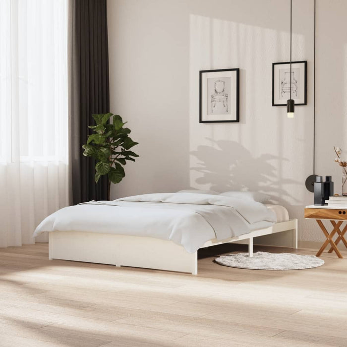 Bed Frame without Mattress White Solid Wood 150x200 cm King Size King Size