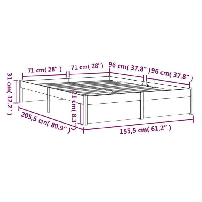 Bed Frame without Mattress Grey Solid Wood 150x200 cm King Size King Size