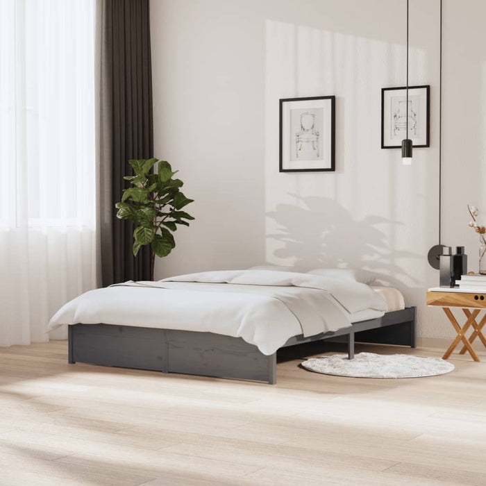 Bed Frame without Mattress Grey Solid Wood 150x200 cm King Size King Size