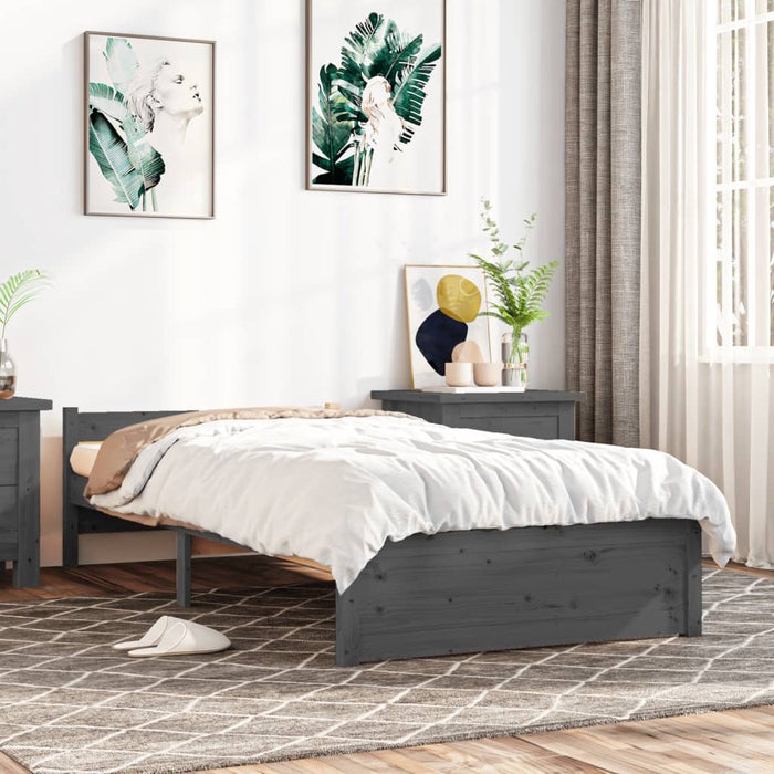 Bed Frame without Mattress Grey Solid Wood 75x190 cm Small Single Small Single