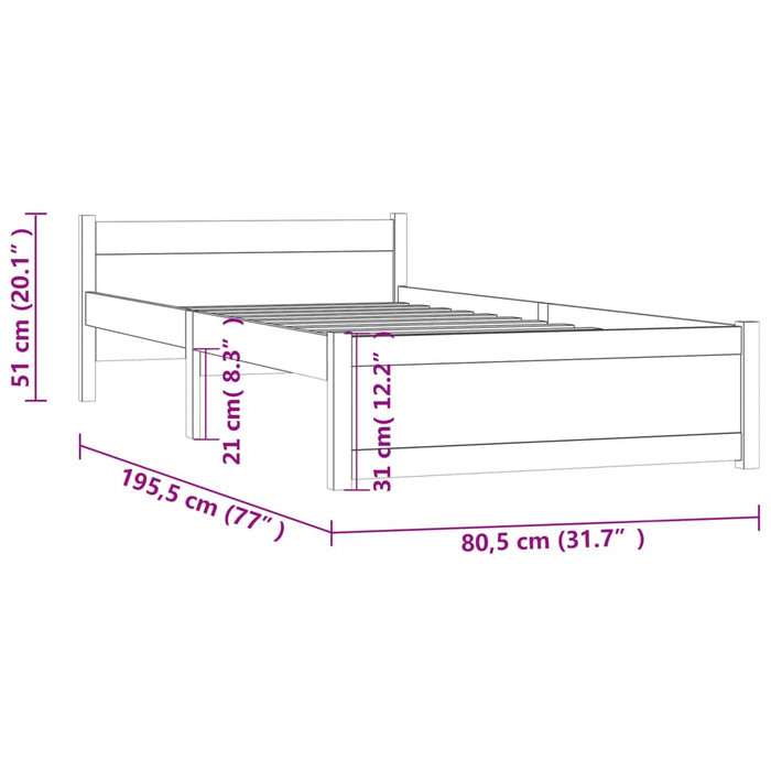 Bed Frame without Mattress Honey Brown Solid Wood 75x190 cm Small Single