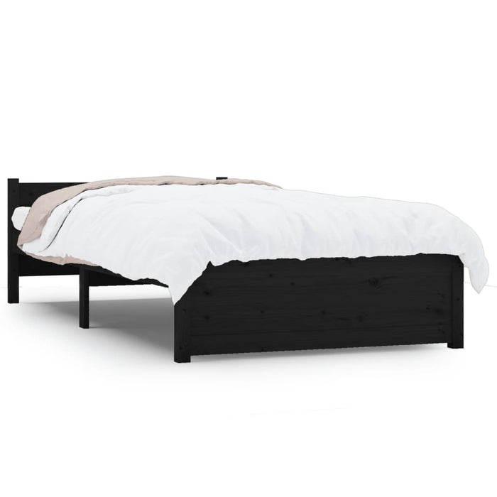 Bed Frame without Mattress Black Solid Wood 75x190 cm Small Single