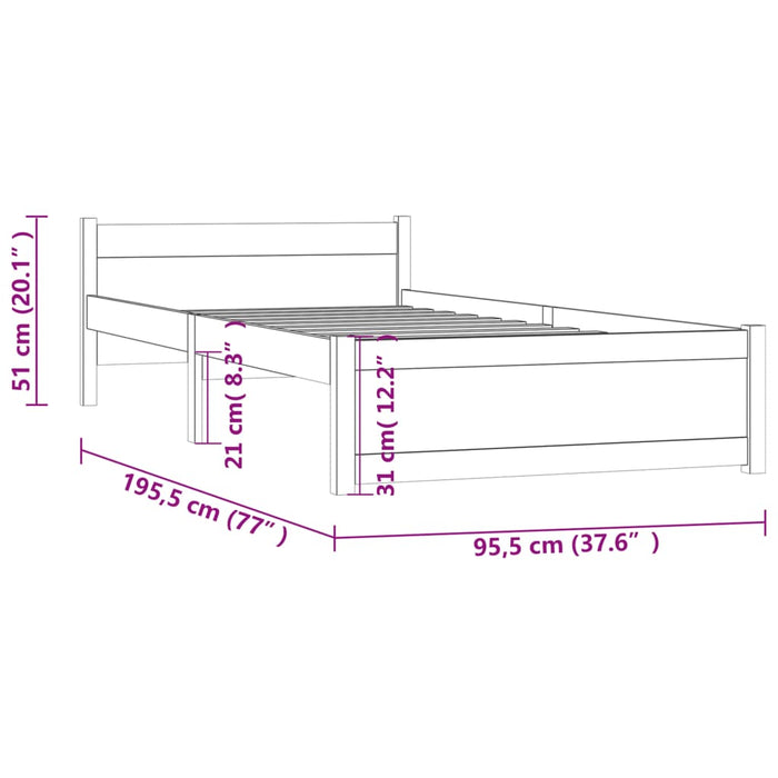 Bed Frame without Mattress Honey Brown Solid Wood 90x190 cm Single