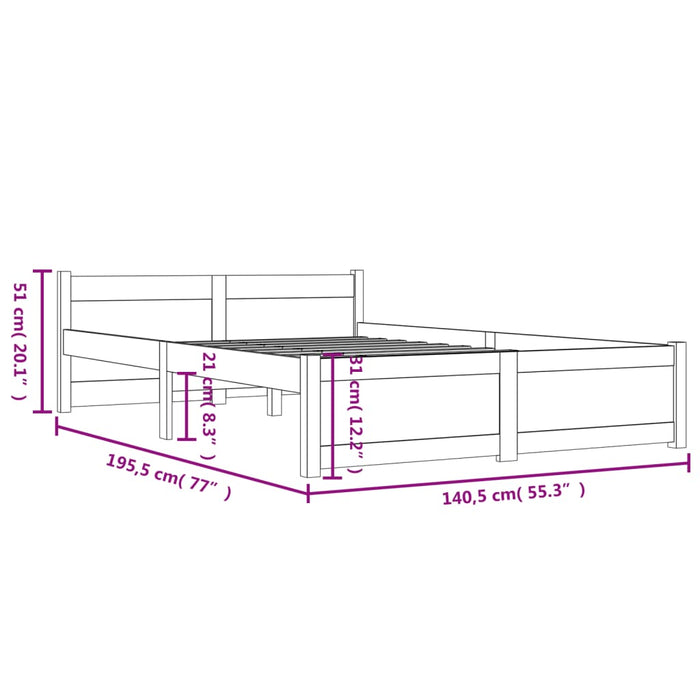 Bed Frame without Mattress White Solid Wood 135x190 cm Double Double