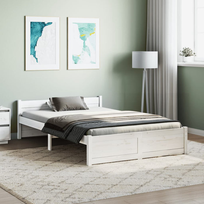 Bed Frame without Mattress White Solid Wood 135x190 cm Double Double