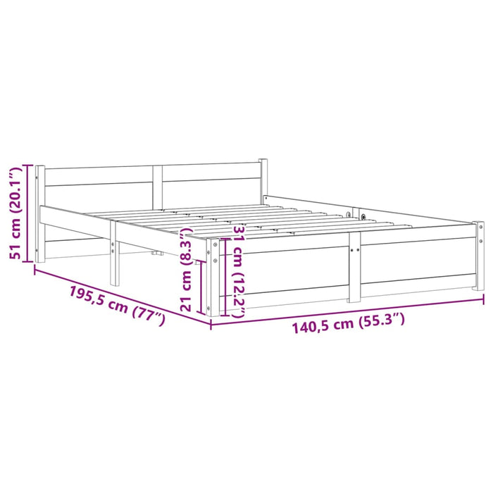 Bed Frame without Mattress Grey Solid Wood 135x190 cm Double Double