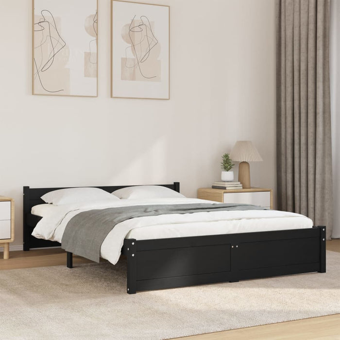 Bed Frame without Mattress Black Solid Wood 140x190 cm