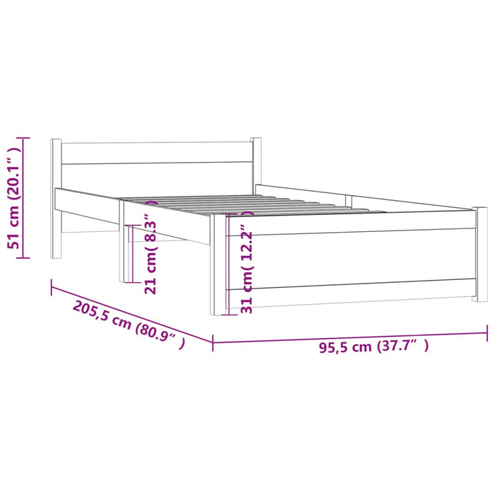 Bed Frame without Mattress White Solid Wood 90x200 cm