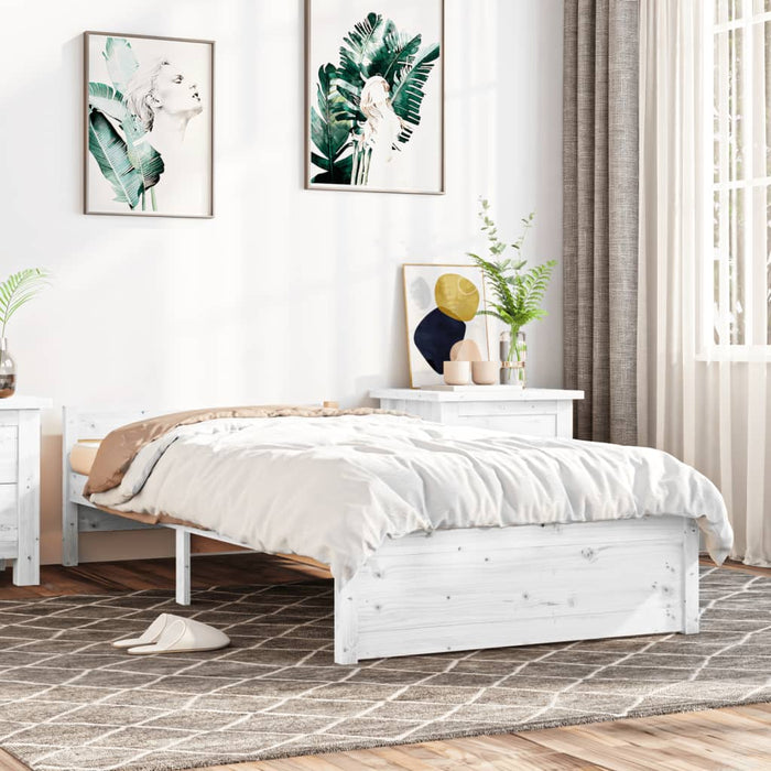 Bed Frame without Mattress White Solid Wood 90x200 cm