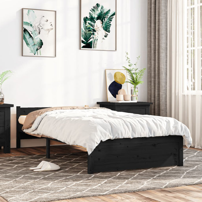 Bed Frame without Mattress Black Solid Wood 90x200 cm