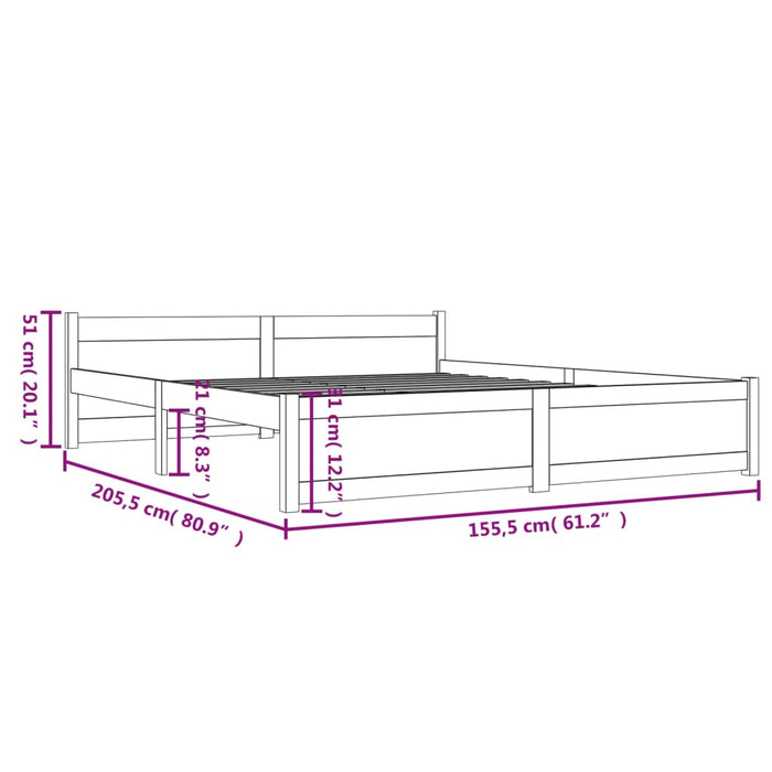 Bed Frame without Mattress White Solid Wood 150x200 cm King Size King Size