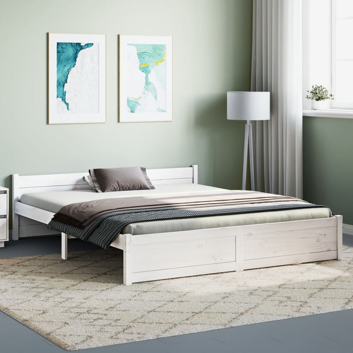 Bed Frame without Mattress White Solid Wood 150x200 cm King Size King Size