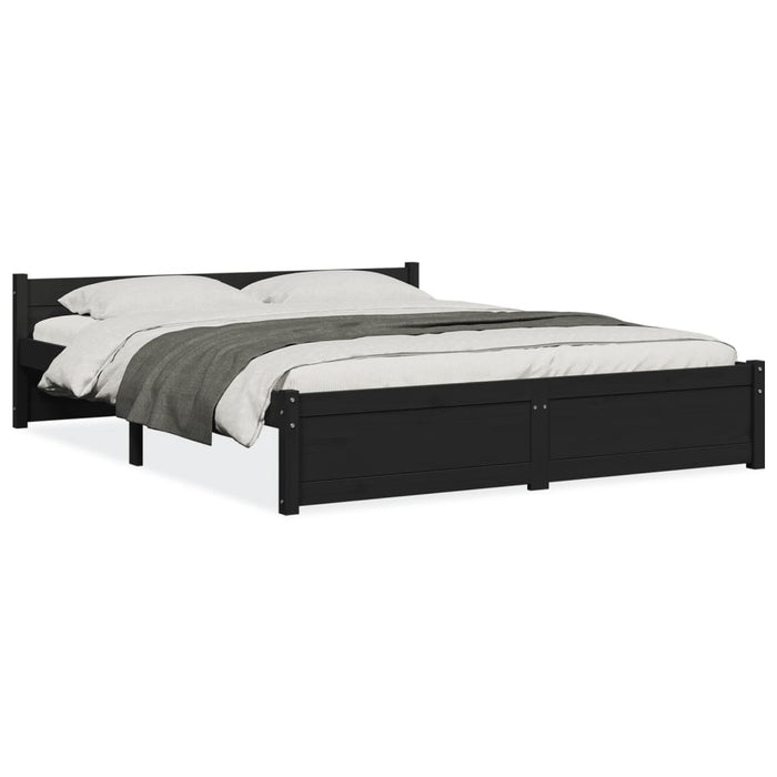 Bed Frame without Mattress Black Solid Wood 150x200 cm King Size King Size