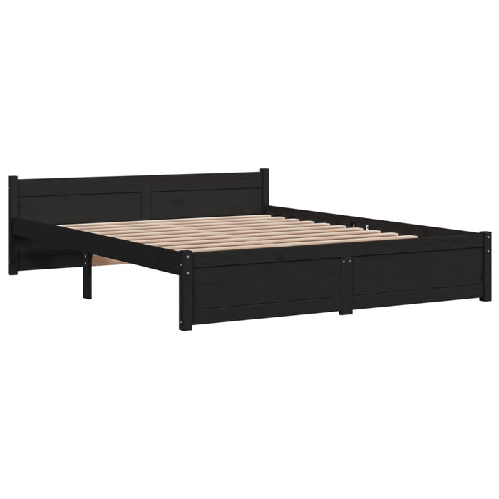 Bed Frame without Mattress Black Solid Wood 150x200 cm King Size King Size