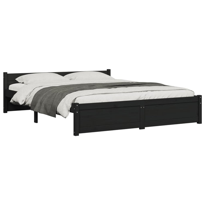 Bed Frame without Mattress Black Solid Wood 150x200 cm King Size King Size